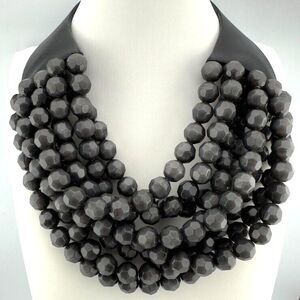 FAIRCHILD BALDWIN NY Bella Styl Black Leather Gray Bead Magnetic Collar Necklace